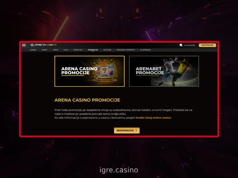 Casino promocije i ponude dobrodošlice Arena